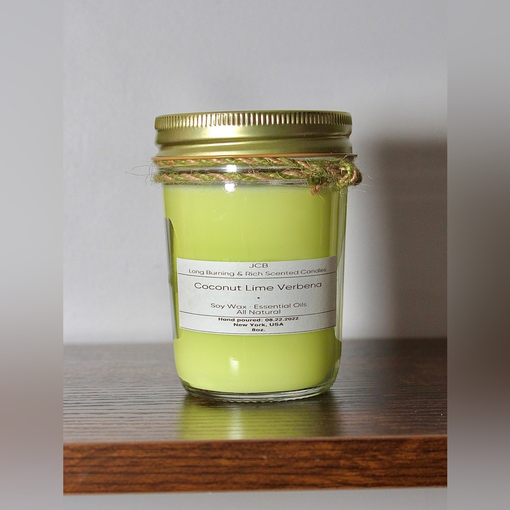 Coconut Lime Verbena Scented Natural Soy Wax Candle Essential Oils 8 Oz